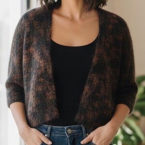 Hand Knit Wool Blend Cropped Open Cardigan Sz S